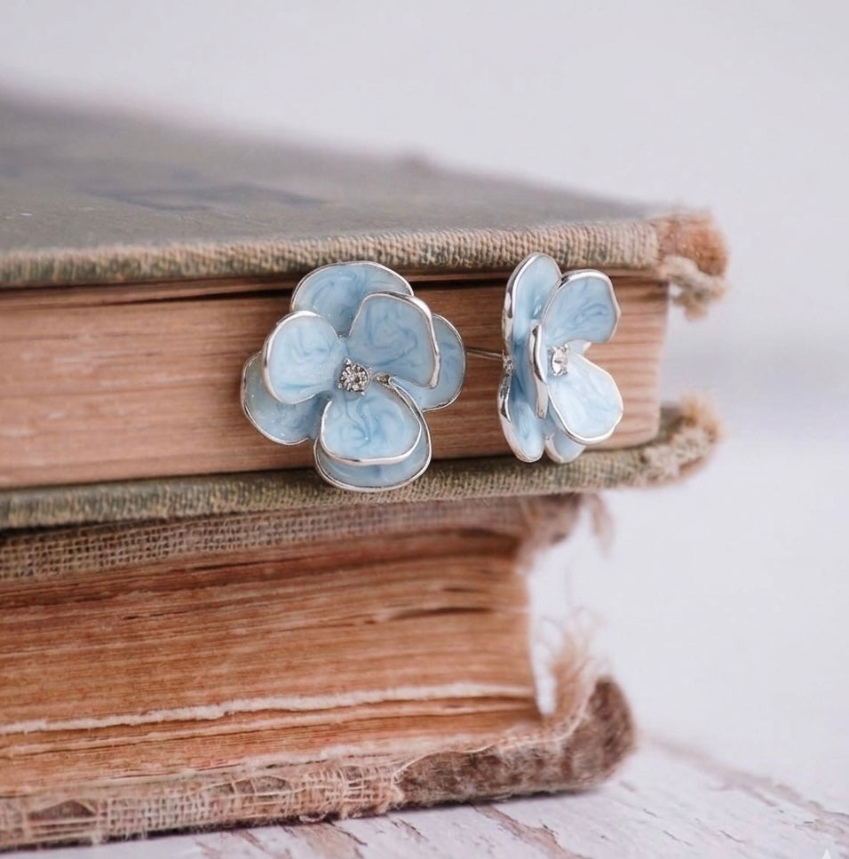 Ethereal Blue Marbled Petal Earrings