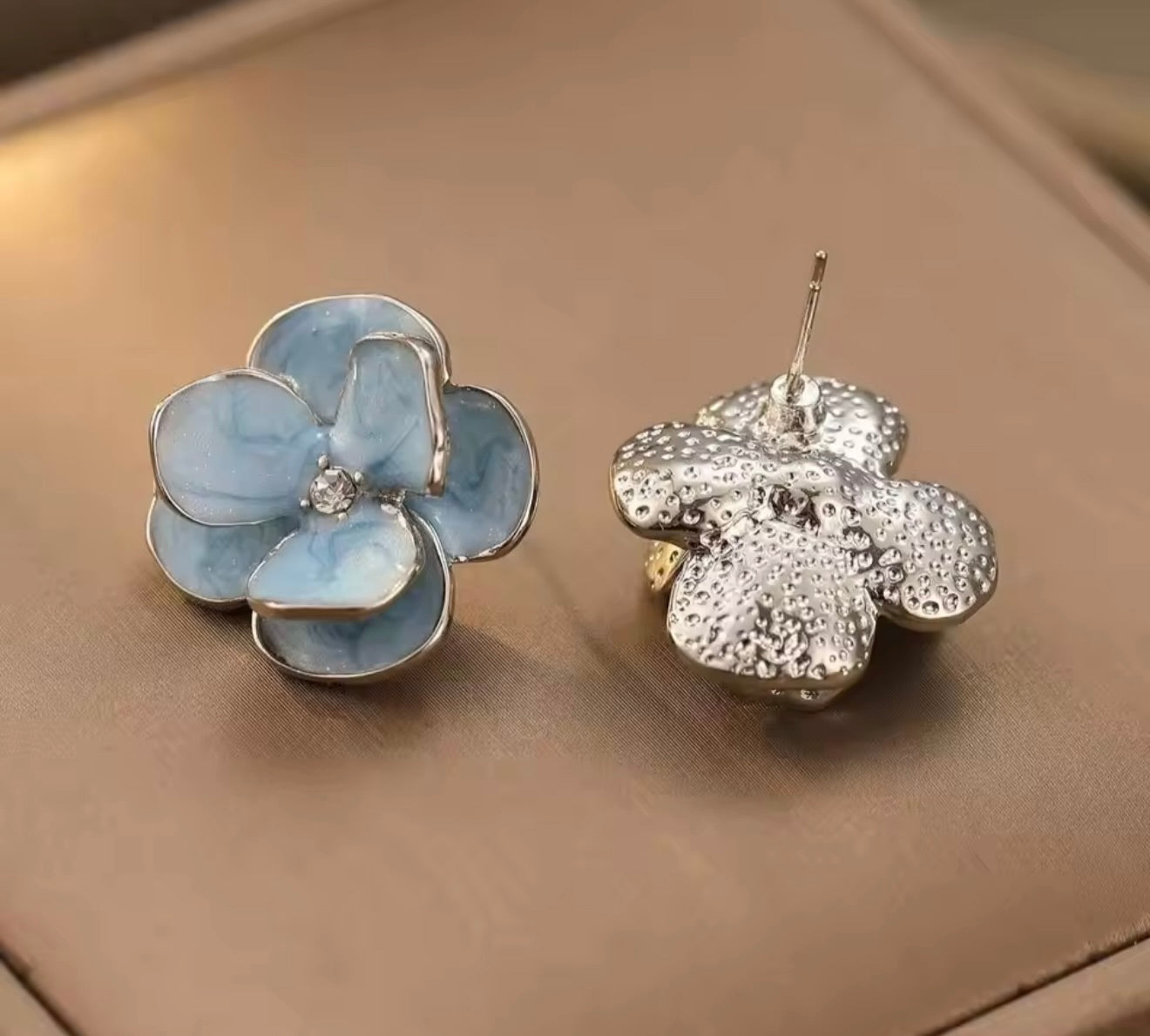 Ethereal Blue Marbled Petal Earrings