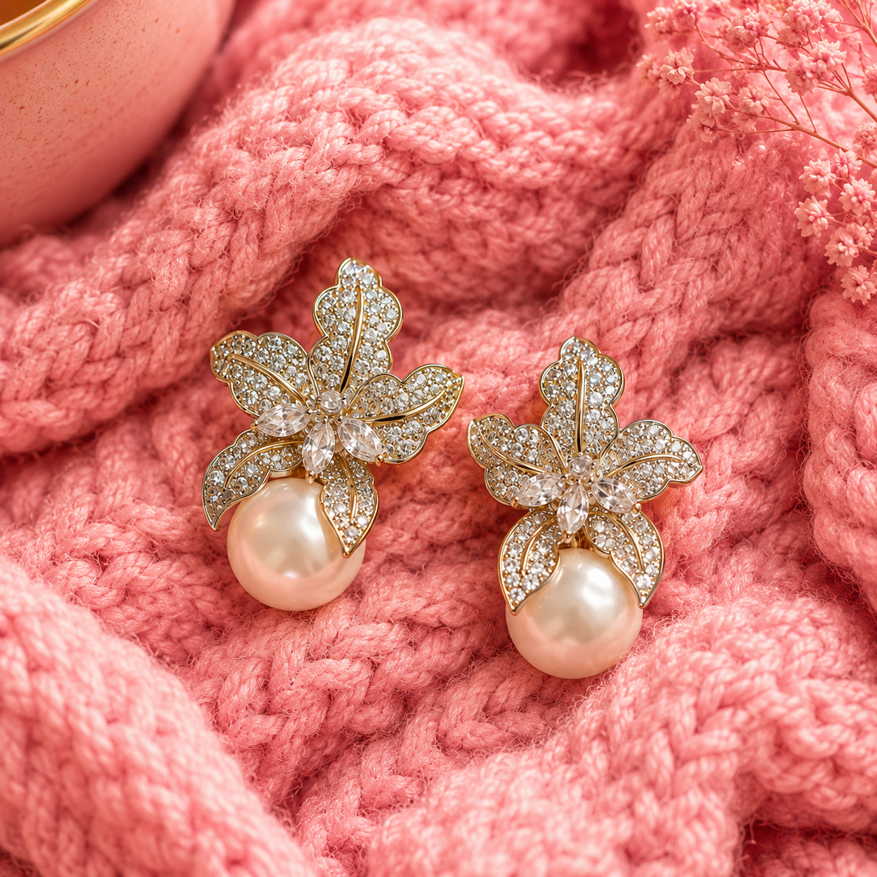 Silver floral pear drop