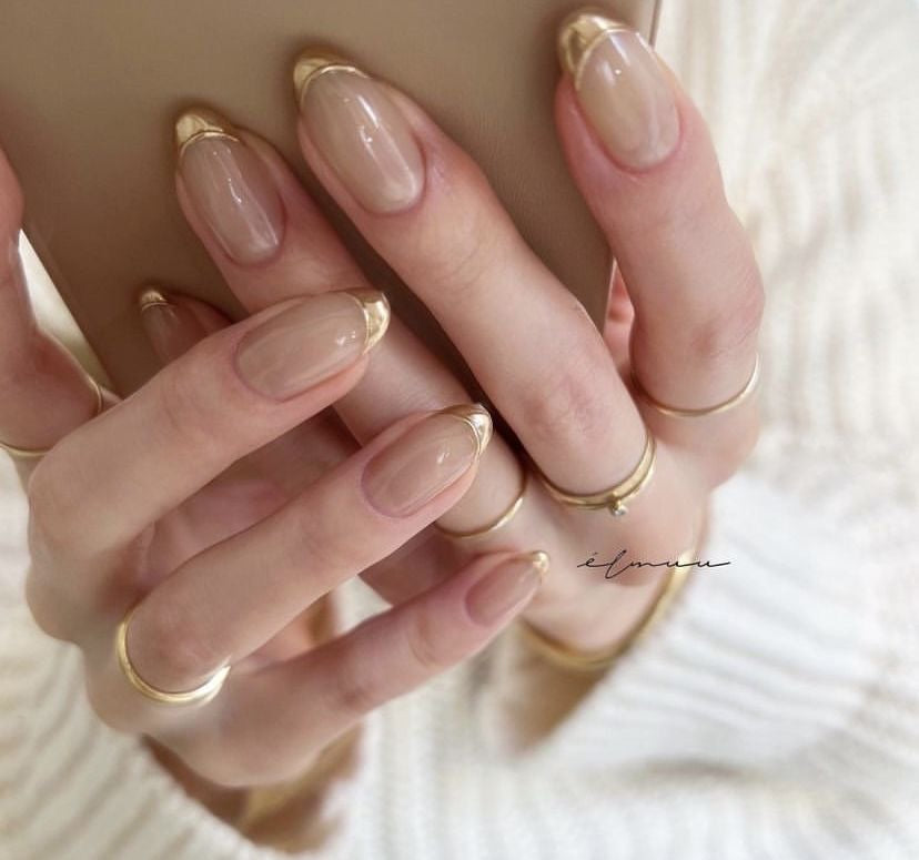 Golden tip Almond shape Press on nails