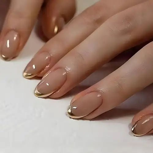 Golden tip Almond shape Press on nails