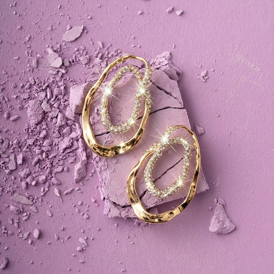 Crystal encrusted abstract hoop earrings