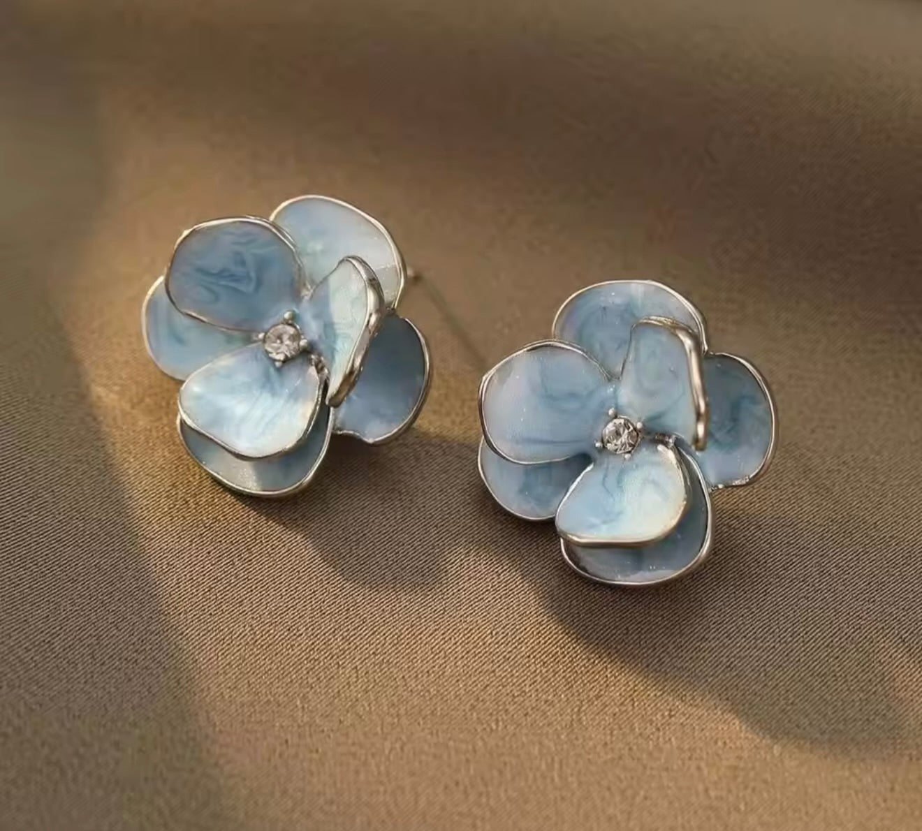 Ethereal Blue Marbled Petal Earrings