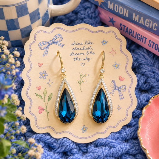 Blue drop bling earrings