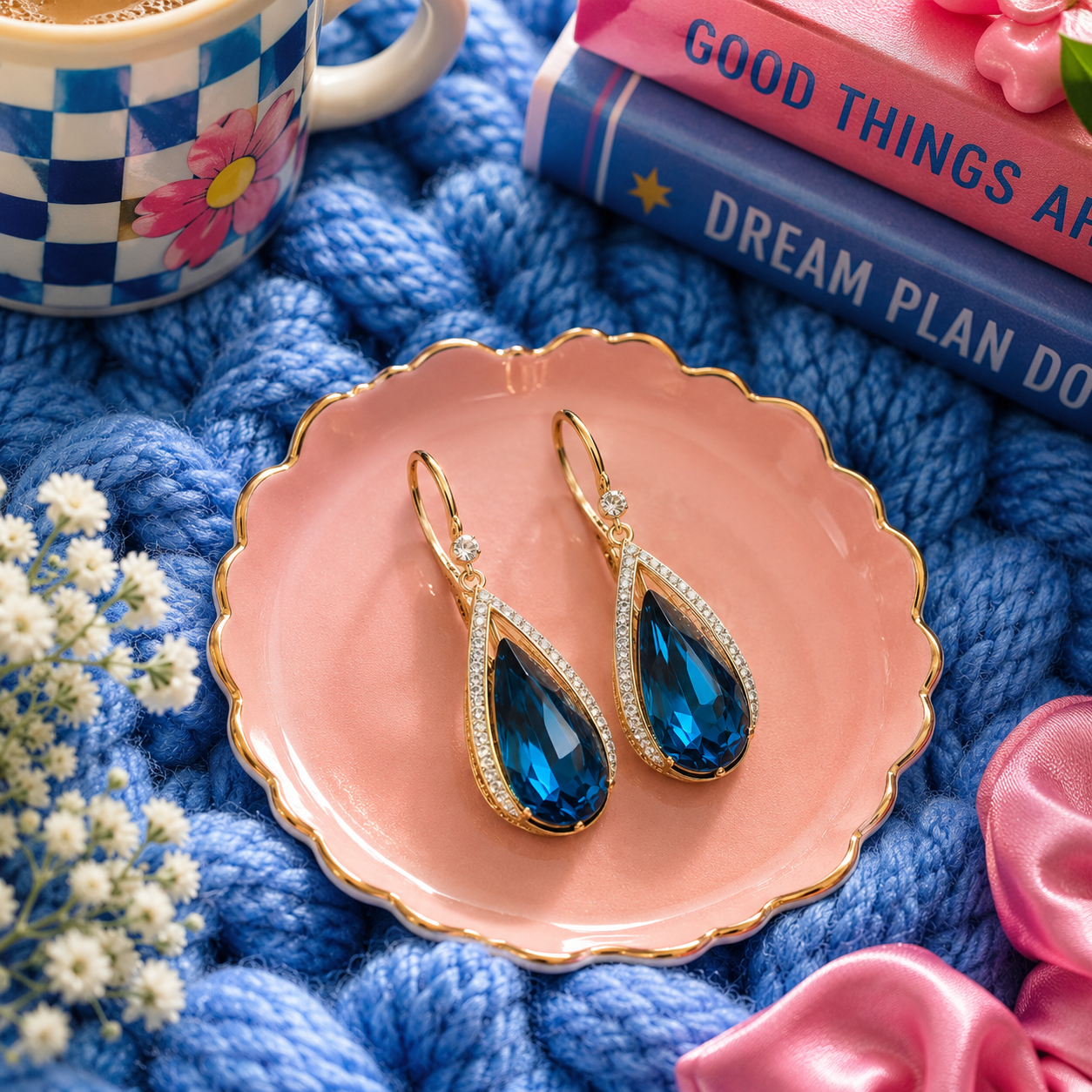 Blue drop bling earrings