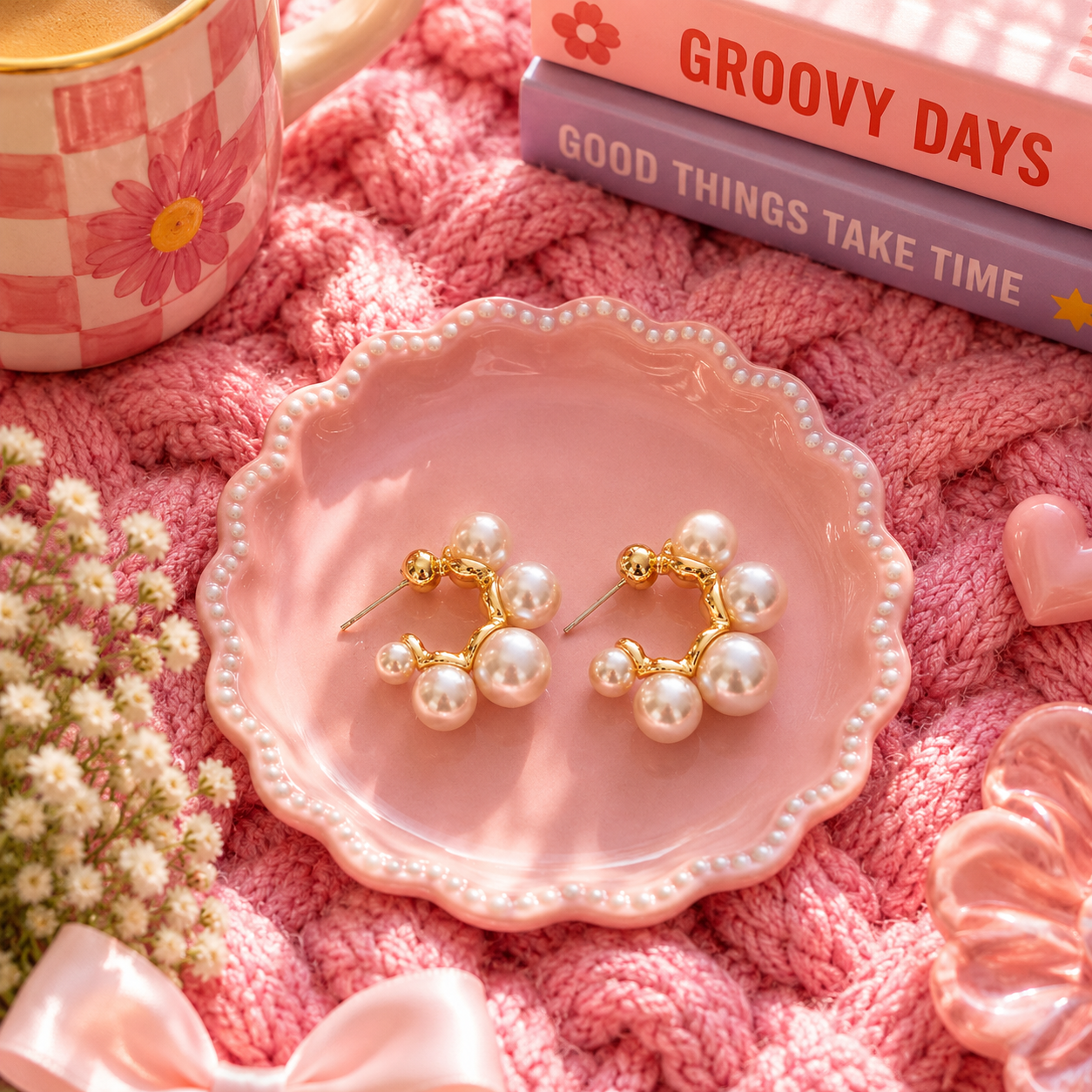 Quirky Pearl Golden Hoops