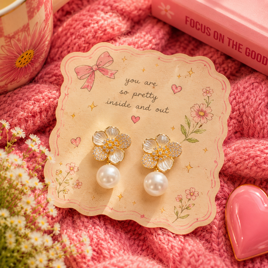 Flower pearl drop earrings