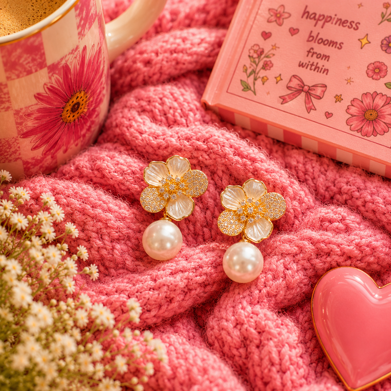 Flower pearl drop earrings