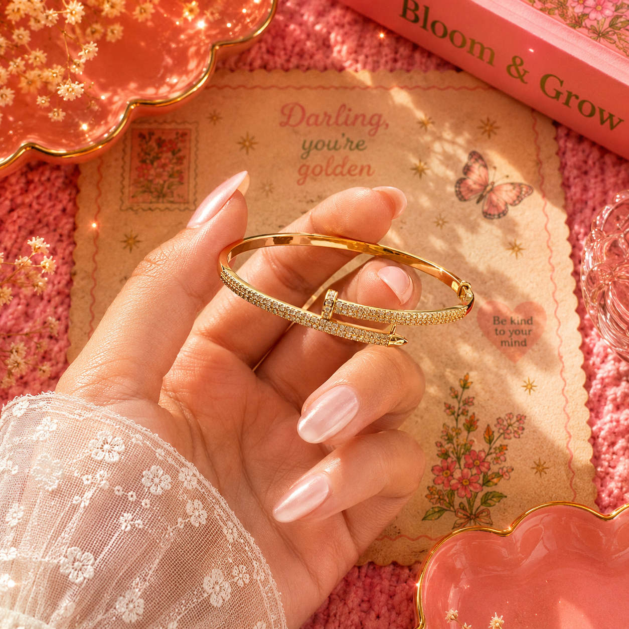 Golden nail bracelet