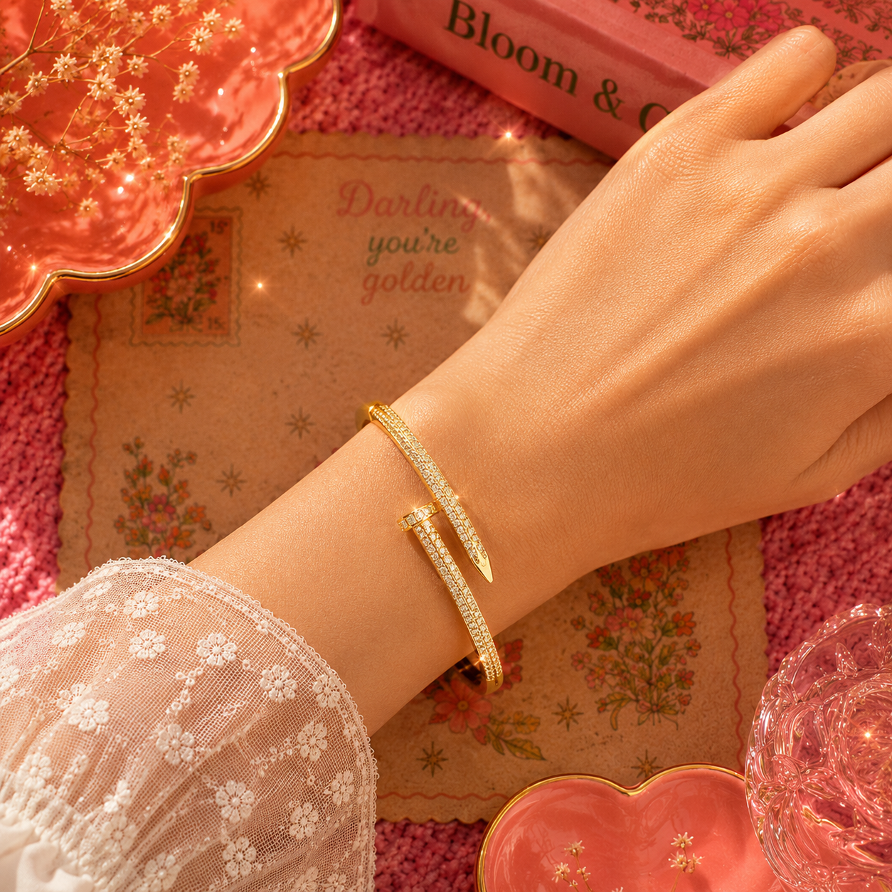 Golden nail bracelet