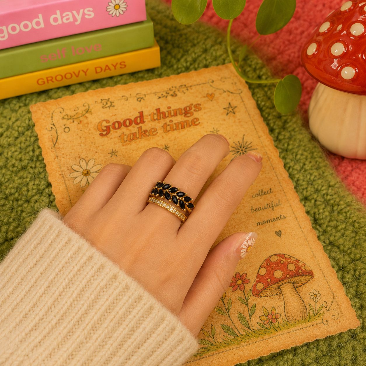 Black crystals ring