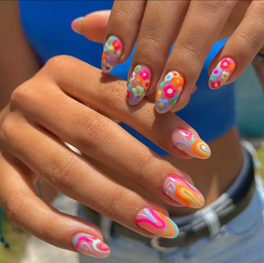 Floral Almond shape Press on nails