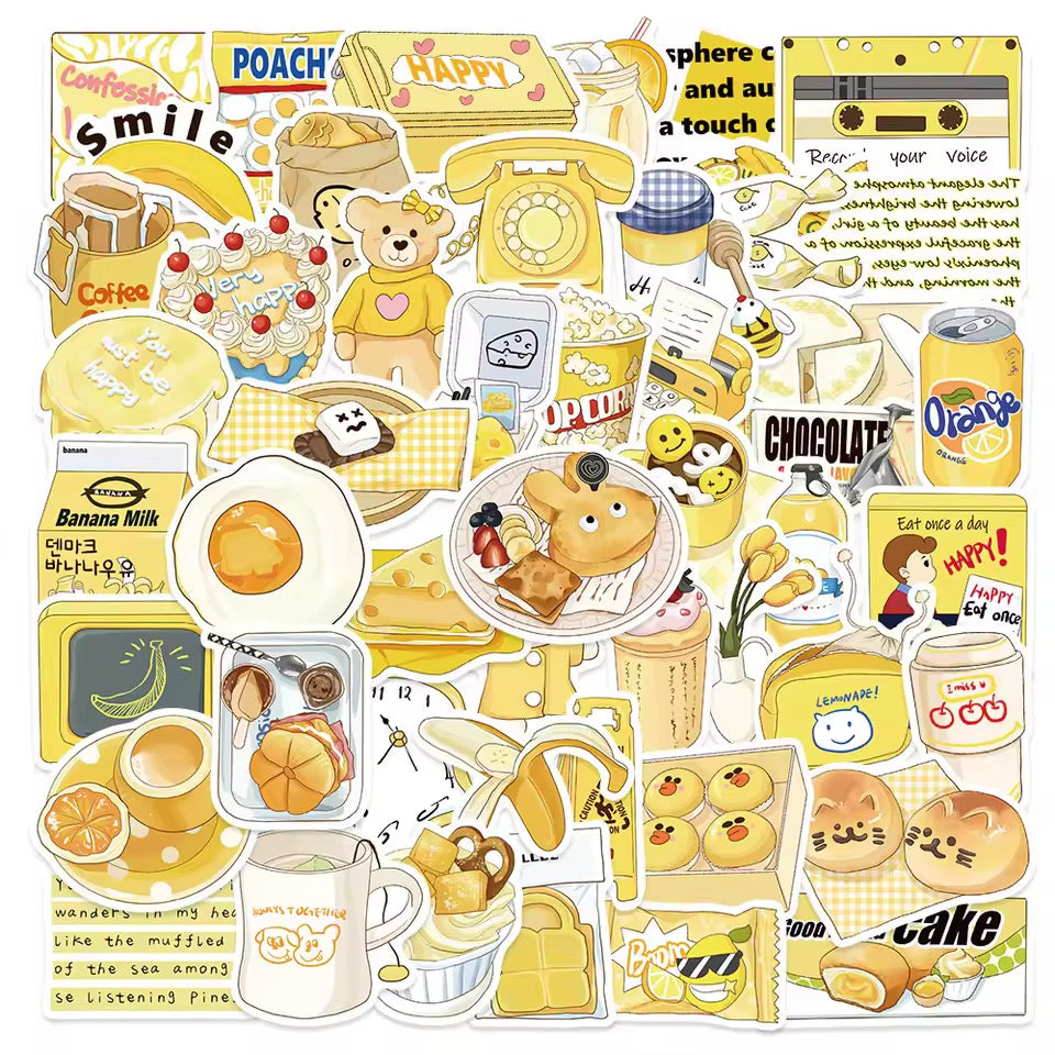 50pcs Waterproof Yellow Aesthetic Stickers
