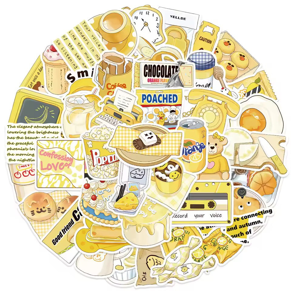 50pcs Waterproof Yellow Aesthetic Stickers