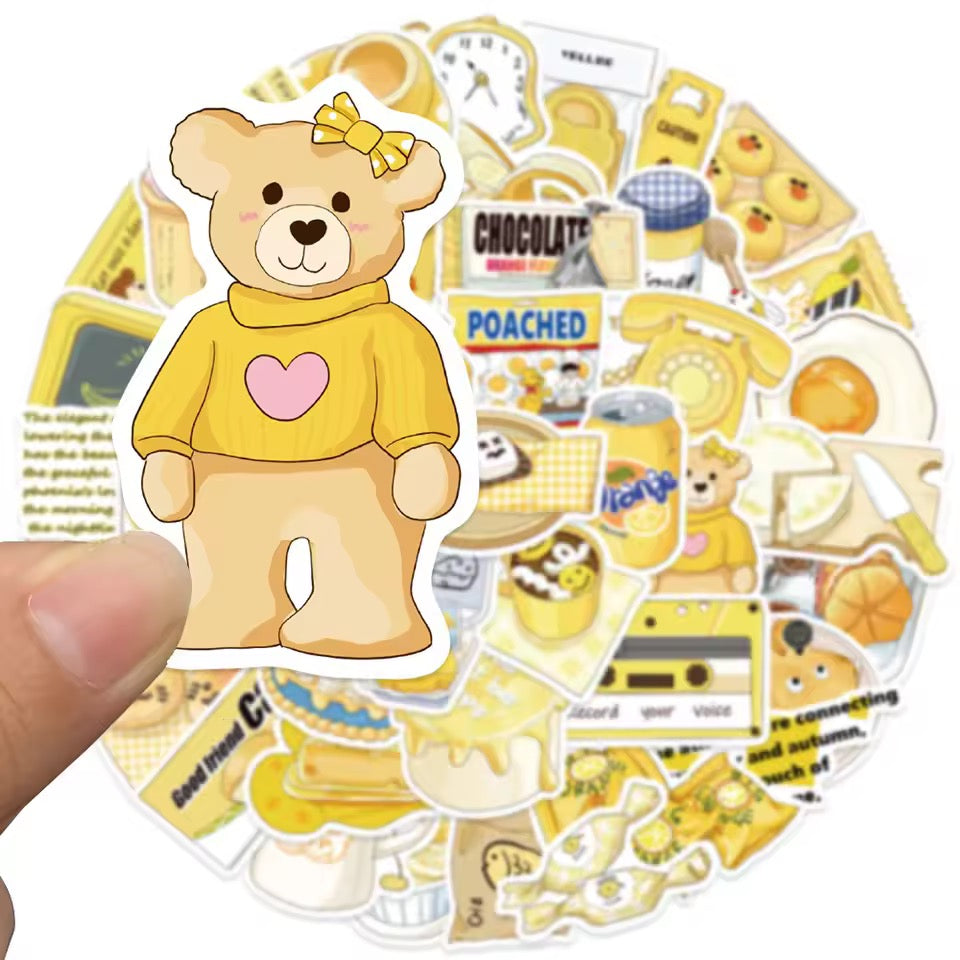 50pcs Waterproof Yellow Aesthetic Stickers