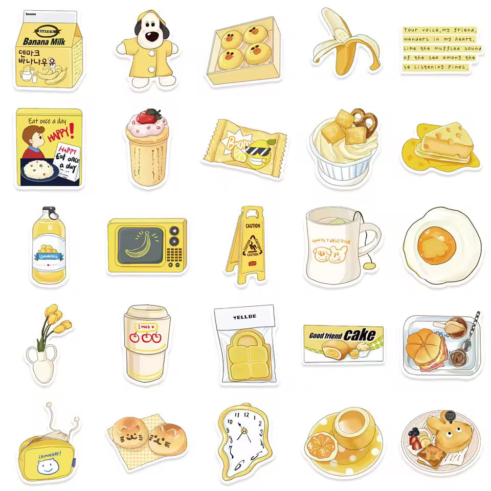 50pcs Waterproof Yellow Aesthetic Stickers