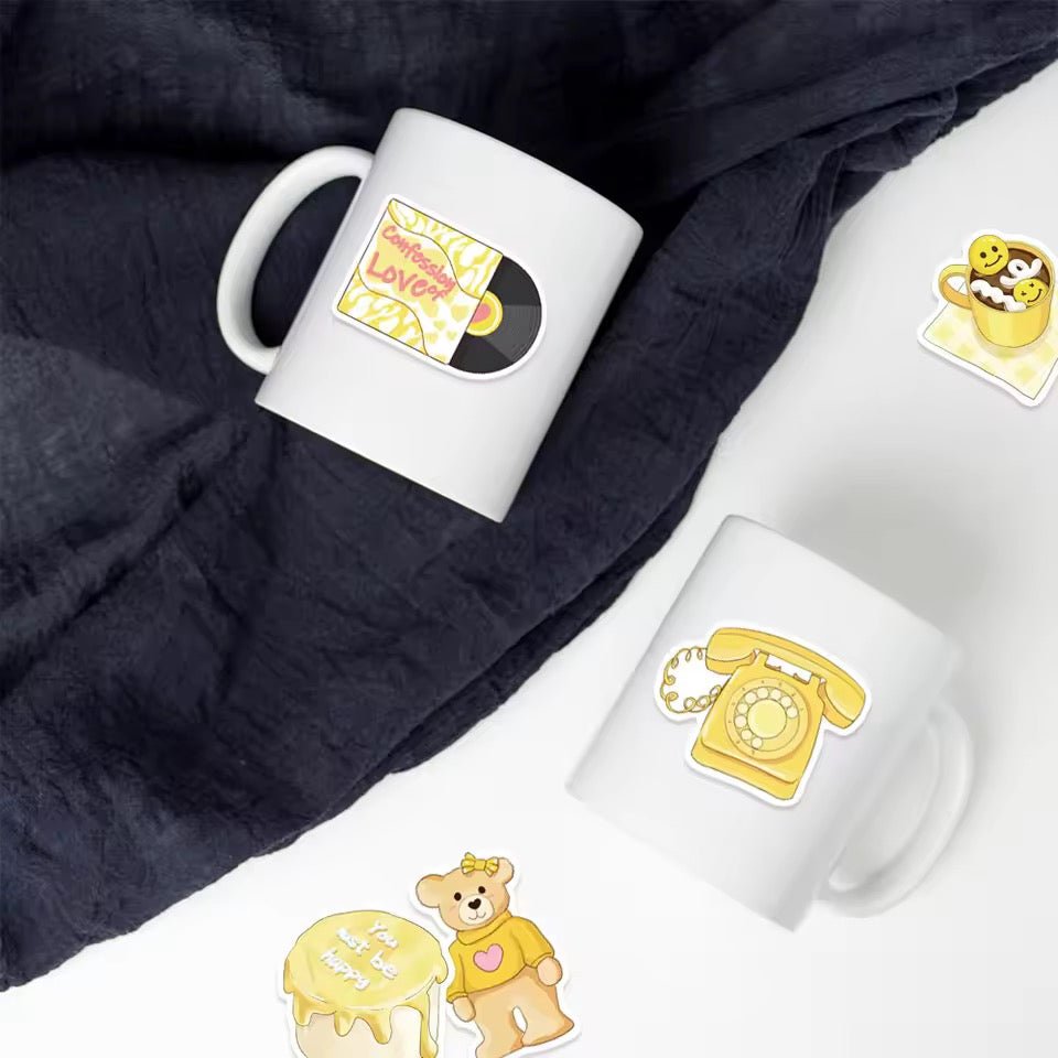 50pcs Waterproof Yellow Aesthetic Stickers