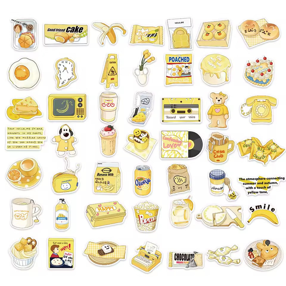 50pcs Waterproof Yellow Aesthetic Stickers