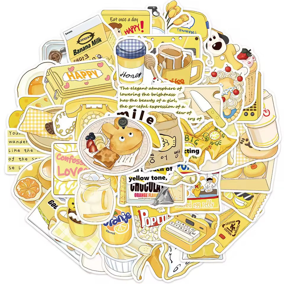50pcs Waterproof Yellow Aesthetic Stickers