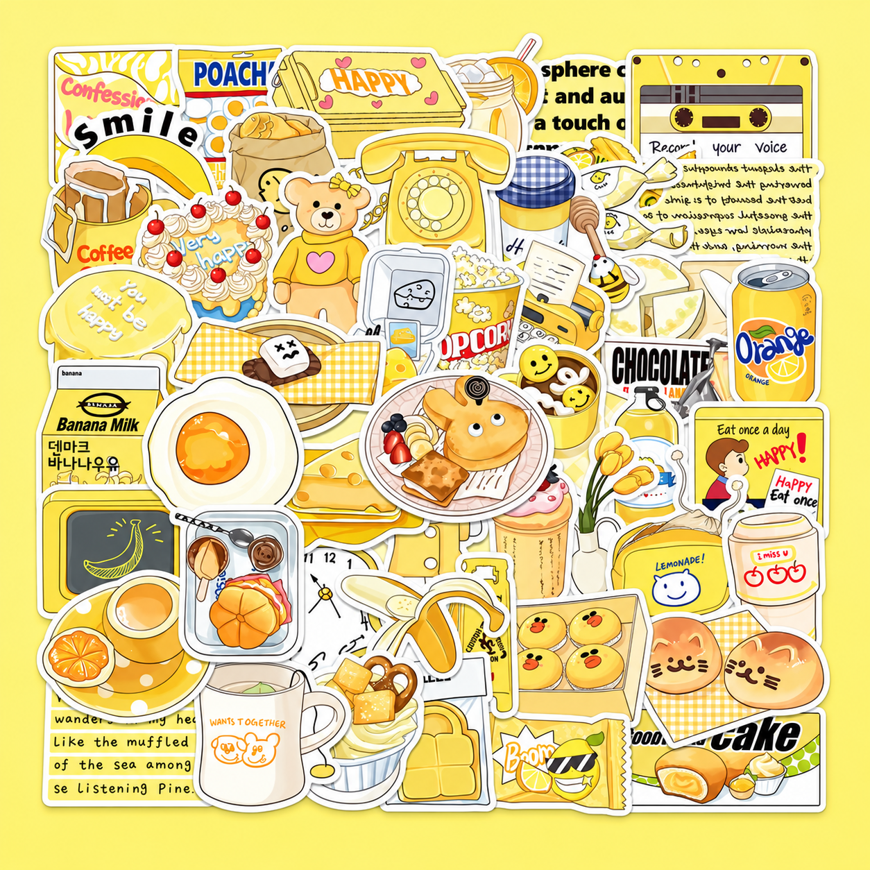 50pcs Waterproof Yellow Aesthetic Stickers