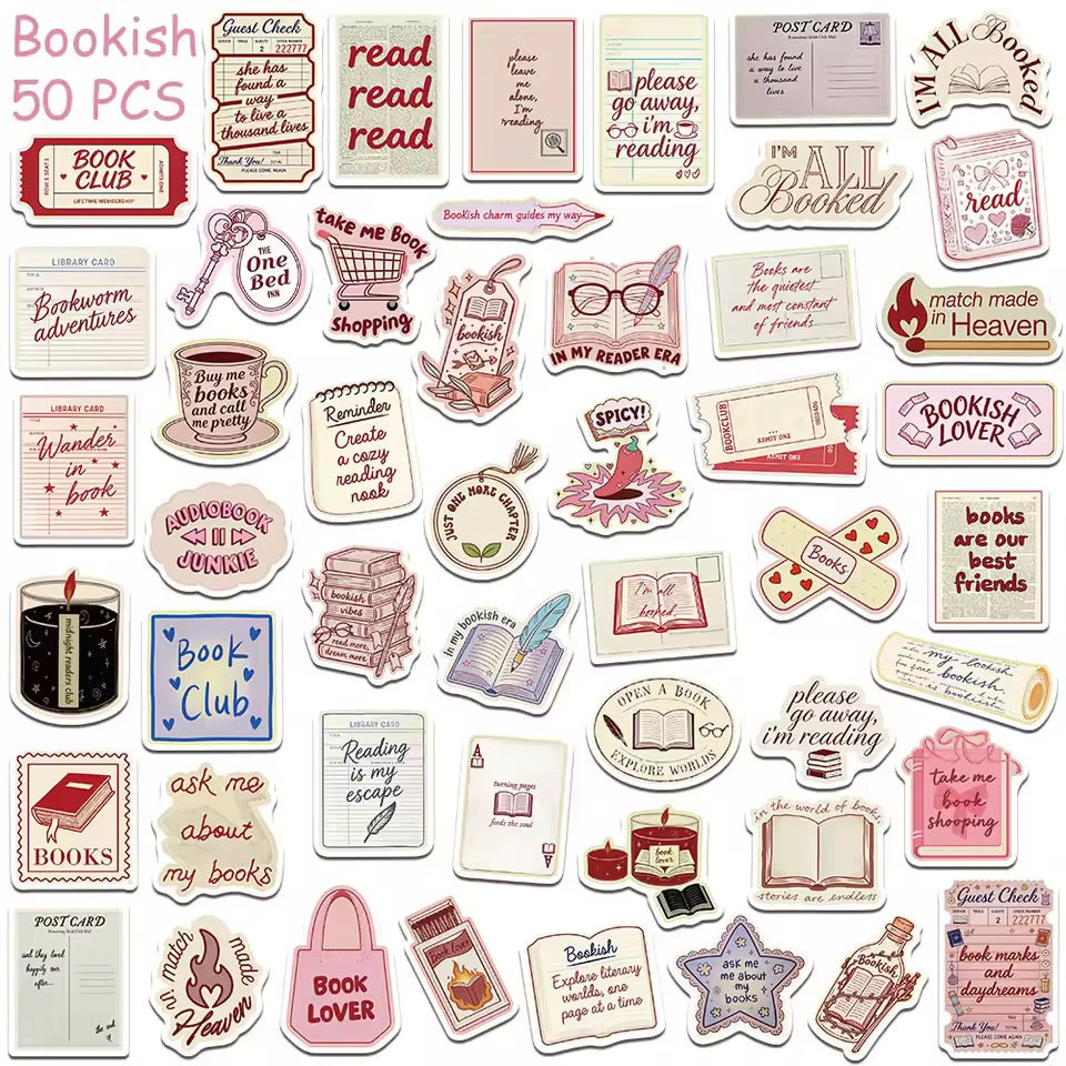 50pcs Waterproof Bookish Love Stickers