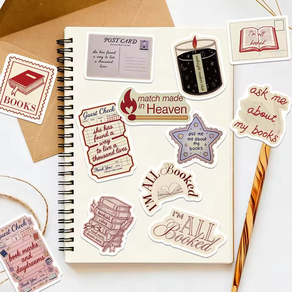50pcs Waterproof Bookish Love Stickers