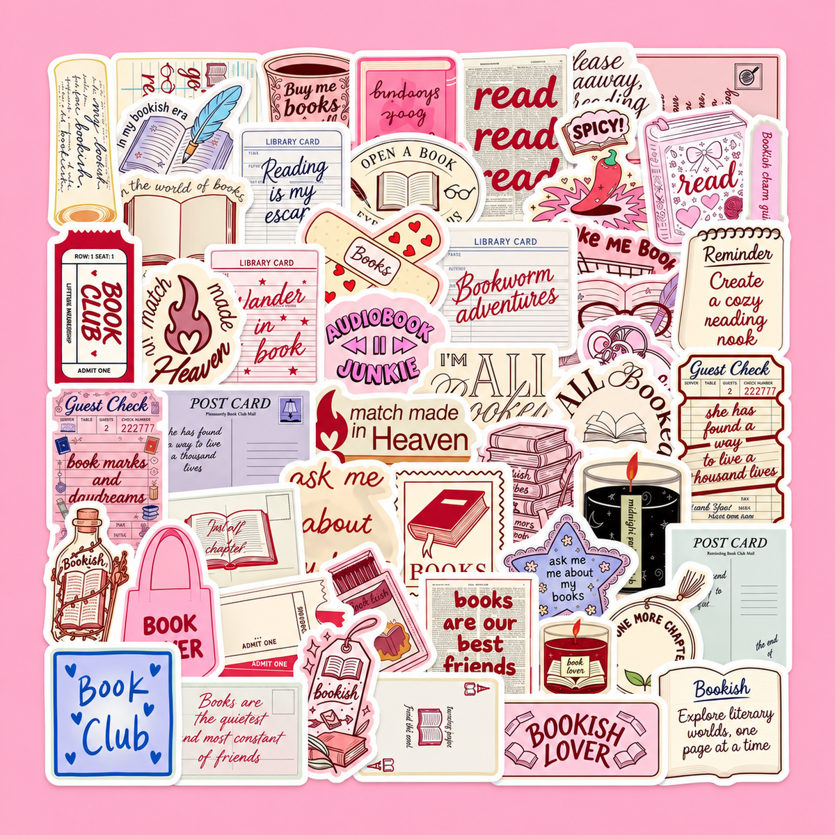 50pcs Waterproof Bookish Love Stickers