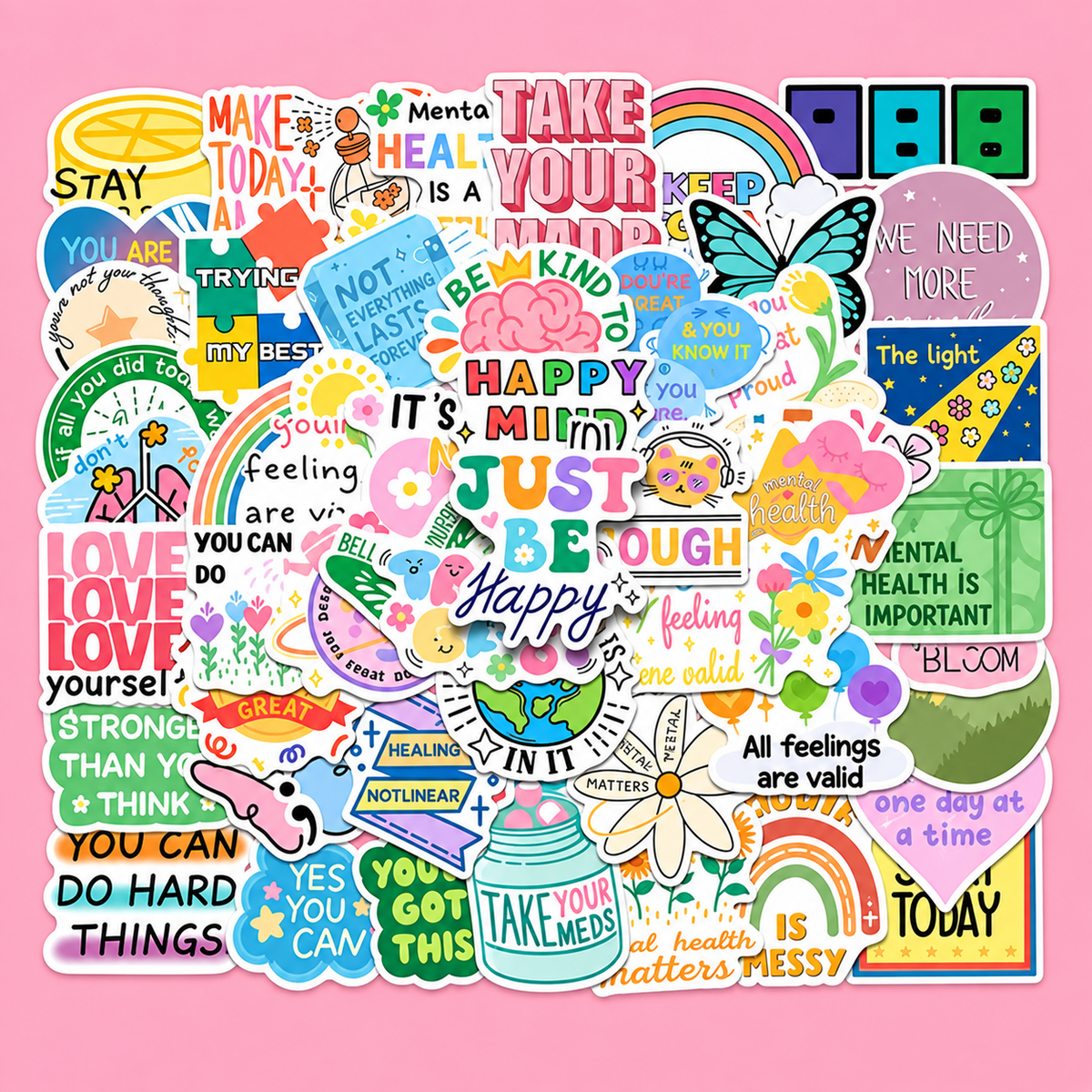 50pcs Waterproof Mental Health Stickers